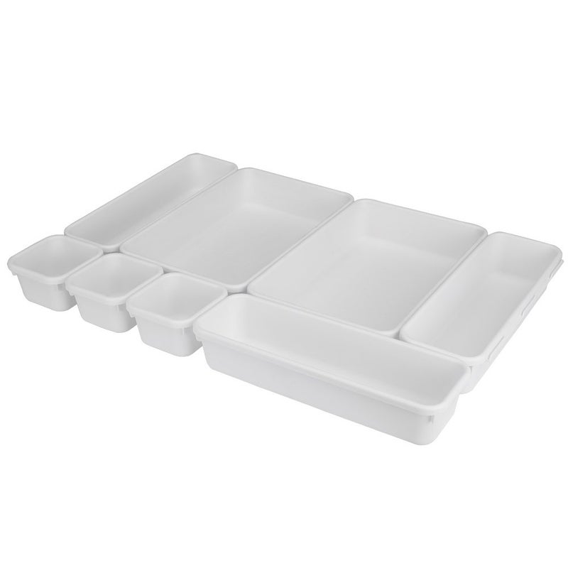 Home Basics 8 Piece Kitchen, Adjustable and Customizable Multi-Drawer Divider Organizer Set Multipurpose Use White - Image 1